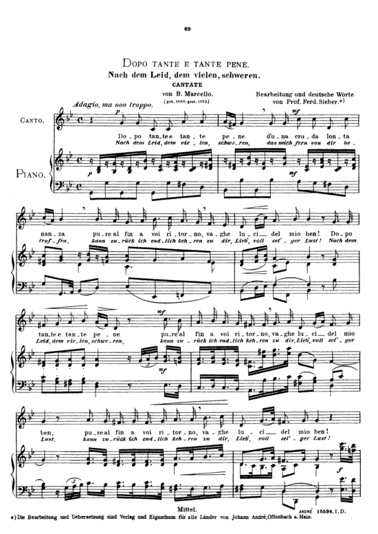 Dopo tante e tante pene (Gesang mittel + Klavier) (Klavier  Gesang mittel) von Benedetto Marcello