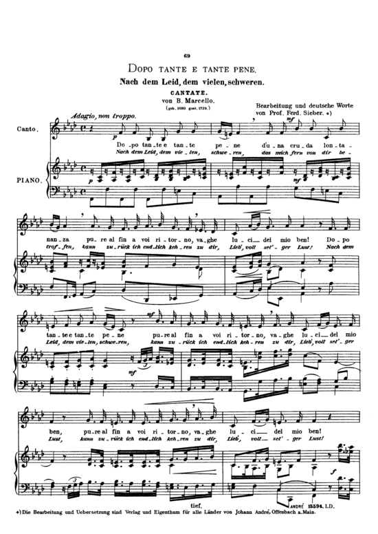 Dopo tante e tante pene (Gesang tief + Klavier) (Klavier  Gesang tief) von Benedetto Marcello
