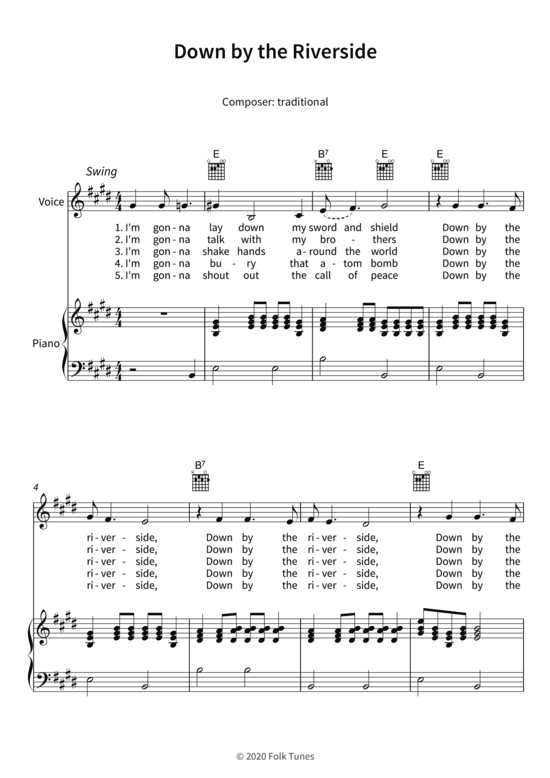 Down by the Riverside (Gesang + Klavier Gitarre) (Klavier  Gesang) von traditional