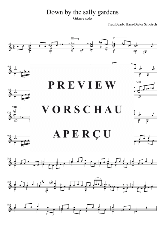 Down by the sally gardens (Gitarre Solo) (Gitarre) von Traditional (arr. Hans-Dieter Schotsch)