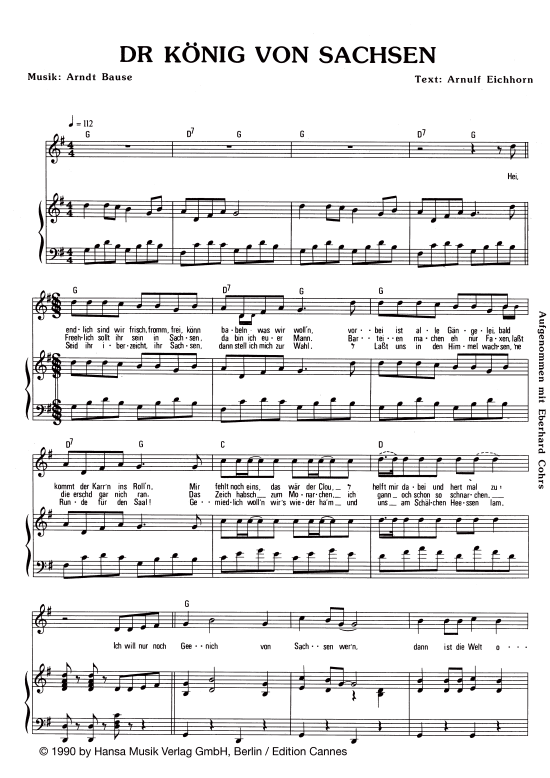 Dr K ouml nig von Sachsen (Klavier + Gesang) (Klavier Gesang  Gitarre) von Eberhard Cohrs