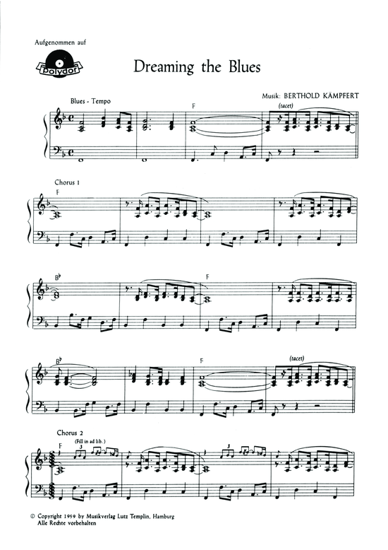 Dreaming the Blues (Klavier Solo) (Klavier Solo) von Bert Kaempfert (1959)