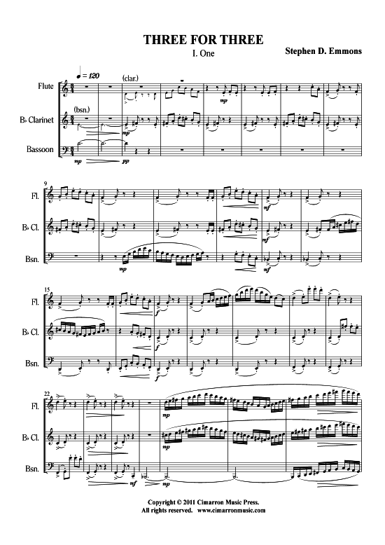Drei f uuml r Drei (Querfl ouml te Klarinette Fagott) (Trio (Holzbl ser)) von Stephen Emmons