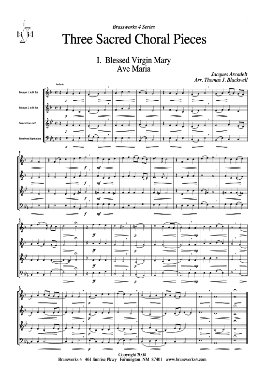 Drei geistliche Choral-St cke (2xTromp in B C Horn in F Pos) (Quartett (Blech Brass)) von Verschiedene Verfasser (arr. Blackwell)