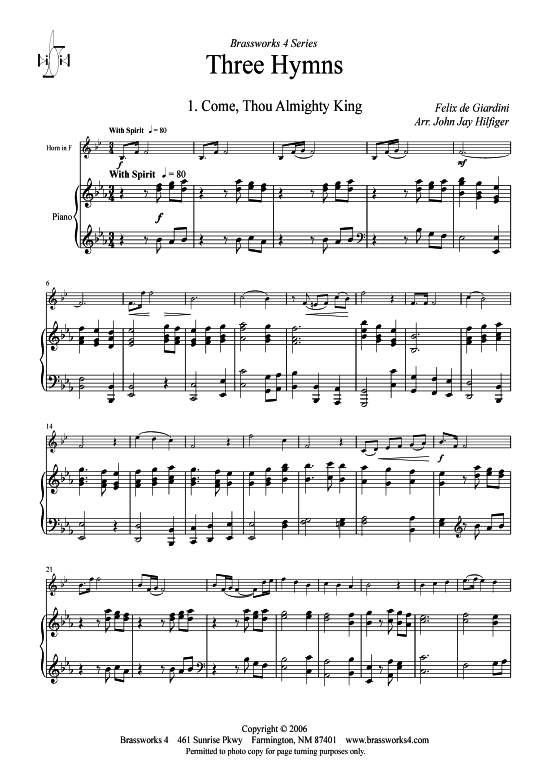 Drei Hymnen (Horn in F + Klavier) (Klavier  Horn) von arr. John Jay Hilfiger