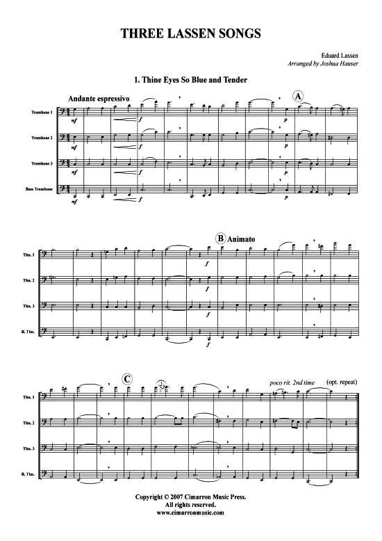Drei Lassen Songs (Posaunen-Quartett) (Quartett (Posaune)) von Eduard Lassen