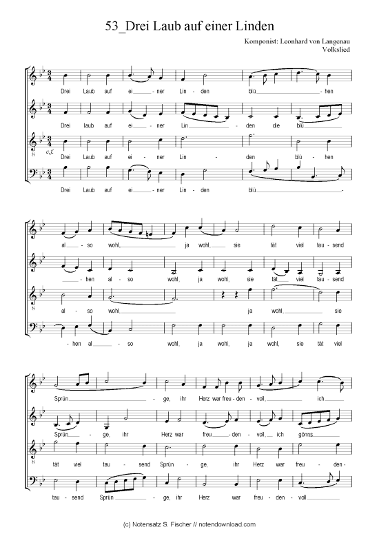 Drei Laub auf einer Linden (Gemischter Chor) (Gemischter Chor) von Leonhard von Langenau Volkslied