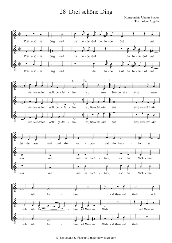 Drei sch ne Ding (Gemischter Chor) (Gemischter Chor) von Johann Staden 