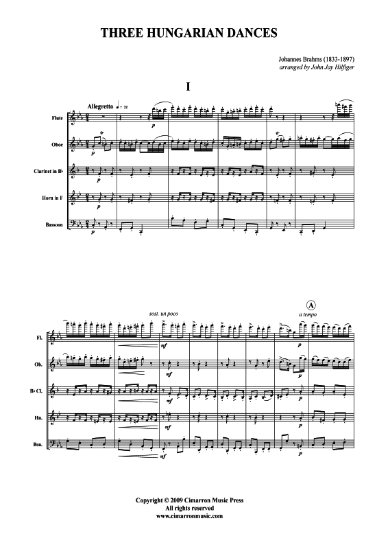 Drei ungarische T auml nze (Holzbl auml ser-Quintett) (Quintett (Holzbl ser)) von Johannes Brahms