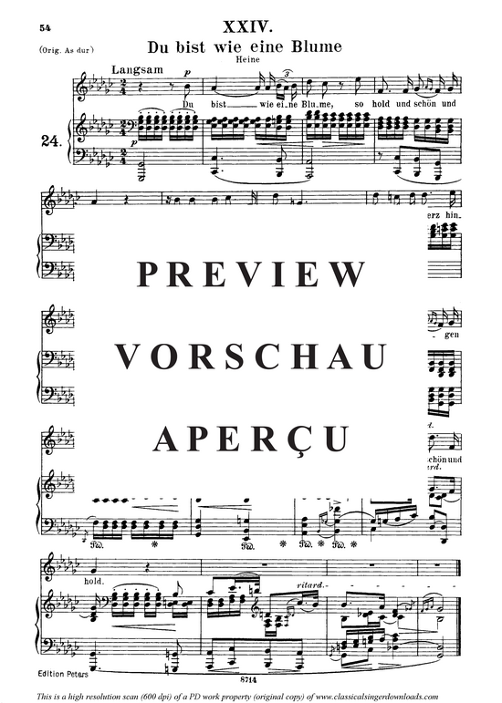 Du bist wie eine Blume Op.25 No.24 (Gesang mittel + Klavier) (Klavier  Gesang mittel) von Robert Schumann