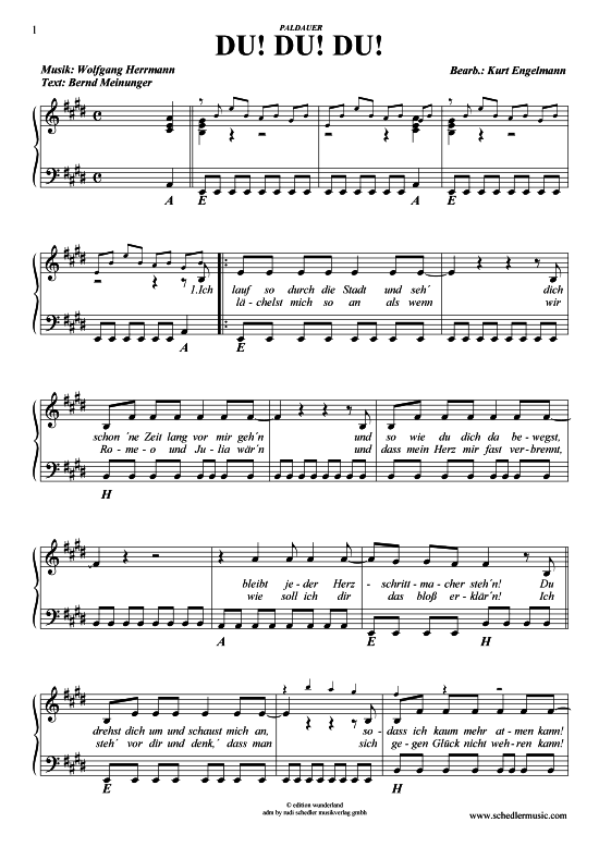 Du Du Du (Klavier + Gesang) (Klavier Gesang  Gitarre) von Paldauer