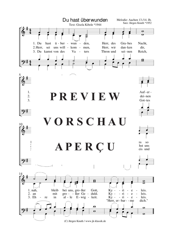 Du hast berwunden (Gemischter Chor) (Gemischter Chor) von Unbekannt 13-14.JH  Satz J rgen Knuth 1952