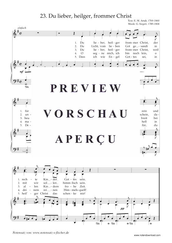 Du lieber heilger frommer Christ (Klavier + Gesang) (Klavier  Gesang) von G. Siegert 1789-1868
