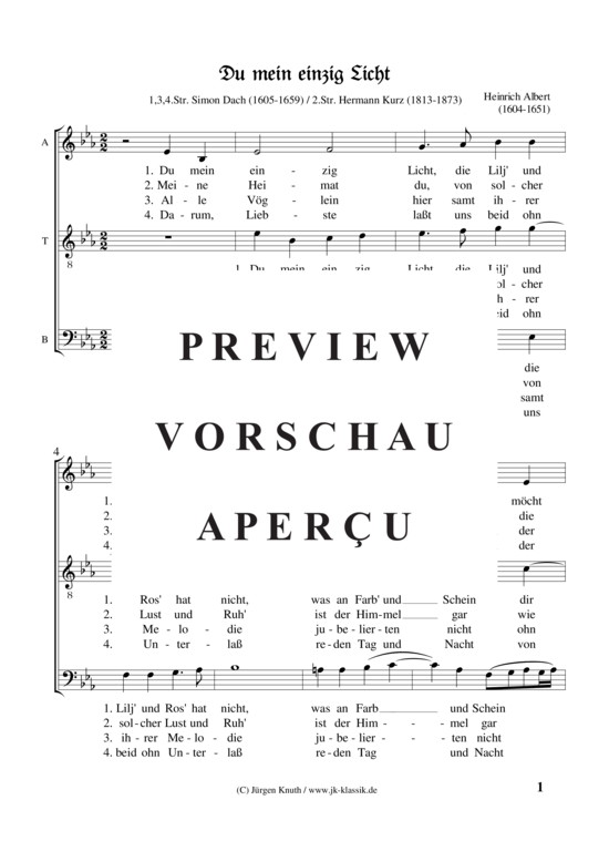 Du mein einzig Licht (Gemischter Chor ATB) (Gemischter Chor (3 stimmig)) von Heinrich Albert