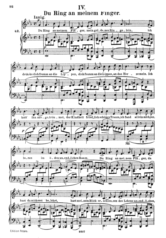 Du Ring an meinem Finger Op.42 No.4 (Gesang hoch + Klavier) (Klavier  Gesang hoch) von Robert Schumann