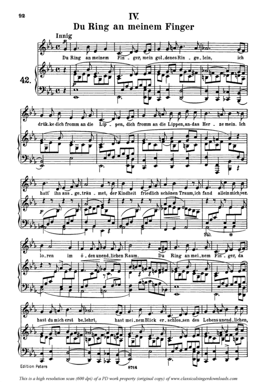 Du Ring an meinem Finger Op.42 No.4 (Gesang mittel + Klavier) (Klavier  Gesang mittel) von Robert Schumann