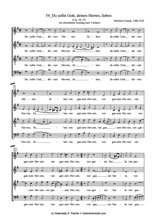 Du sollst Gott deinen Herren lieben (Gemischter Chor) (Gemischter Chor) von Melchior Franck (1580-1639)