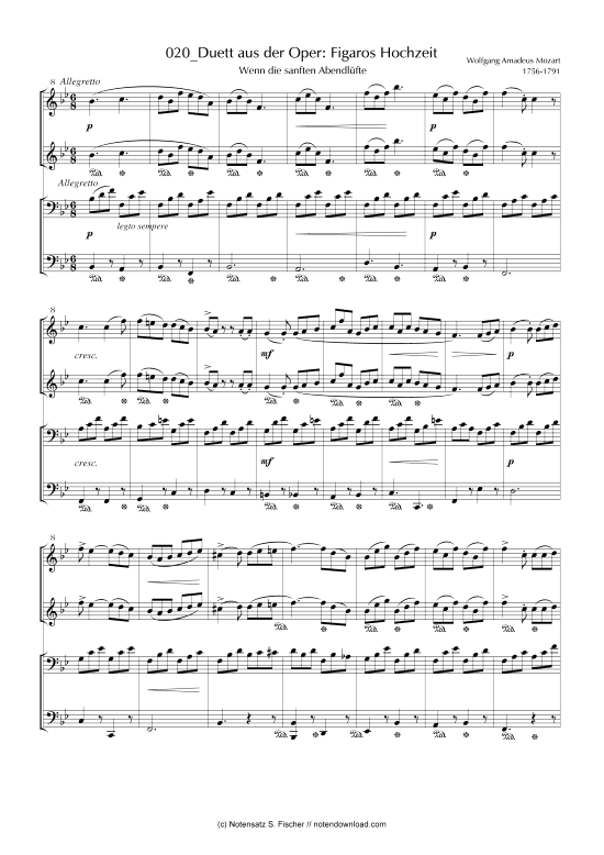 Duett aus der Oper Figaros Hochzeit Wenn die sanften Abendl fte (Klavier vierh ndig) (Klavier vierh ndig) von Wolfgang Amadeus Mozart 1756-1791 