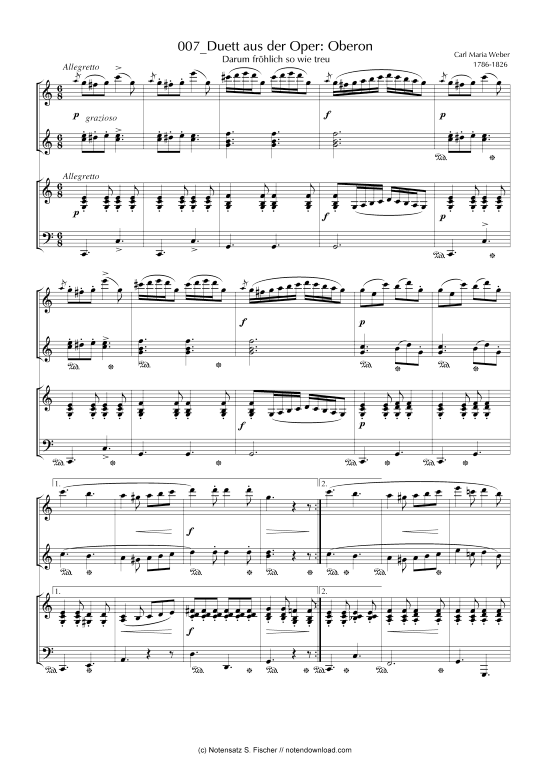 Duett aus der Oper Oberon Darum fr hlich so wie treu (Klavier vierh ndig) (Klavier vierh ndig) von Carl Maria Weber 1786-1826 