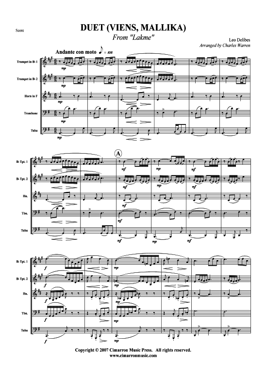 Duett aus Lakme (Blechbl auml serquintett) (Quintett (Blech Brass)) von Leo Delibes