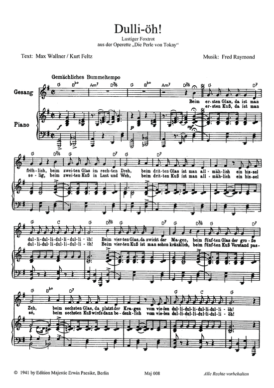 Dulli- ouml h (Klavier + Gesang) (Klavier Gesang  Gitarre) von Fred Raymond