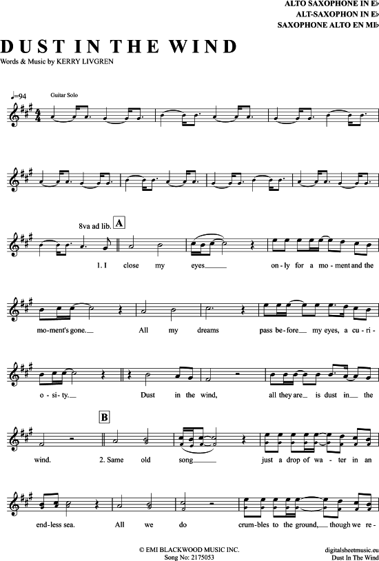 Dust In The Wind (Alt-Sax) (Alt Saxophon) von Kansas