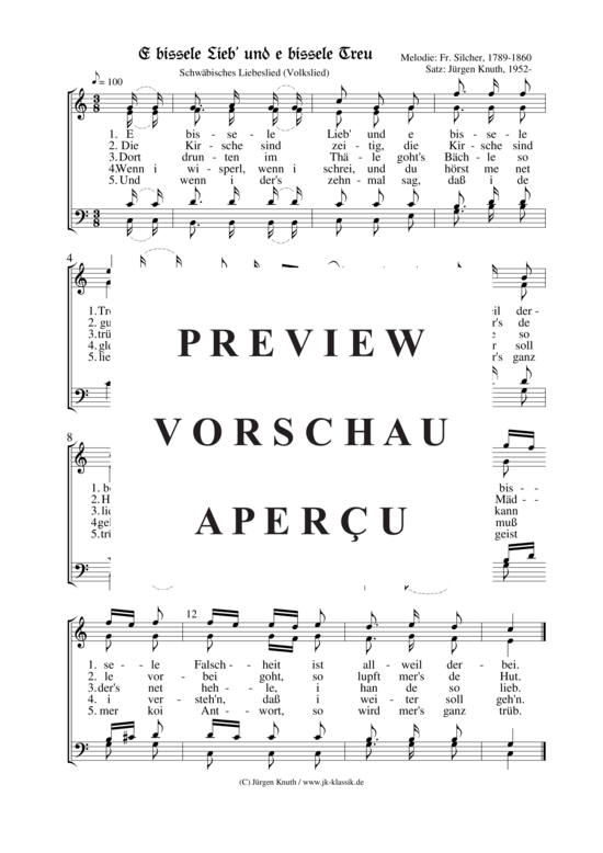 E bissele Lieb und e bissele Treu (Gemischter Chor) (Gemischter Chor) von Fr. Silcher  Satz J rgen Knuth 1952-