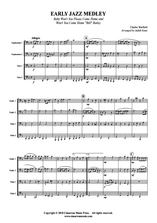 Early Jazz Medley (Tuba Quartett 2x Bariton 2xTuba) (Quartett (Tuba)) von Charles Warfield