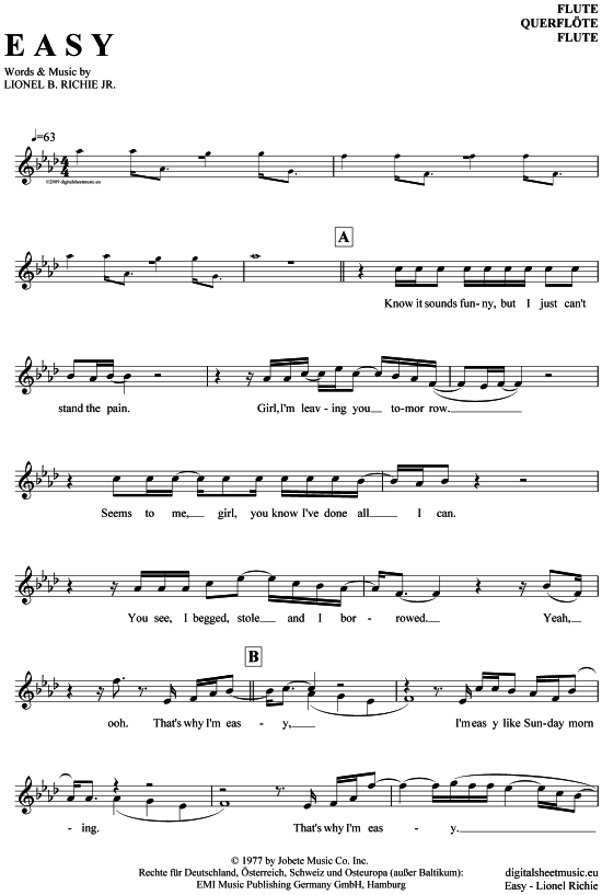 Easy (Querfl ouml te) (Querfl te) von Lionel Richie - The Commodores