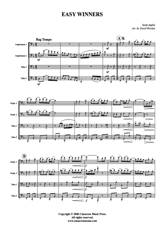 Easy Winners (Tuba Quartett 2x Bariton 2xTuba) (Quartett (Tuba)) von Scott Joplin