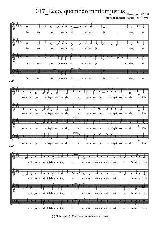 Ecco quomodo moritur justus (Gemischter Chor) (Gemischter Chor) von Jacob Handl 1550-1591 