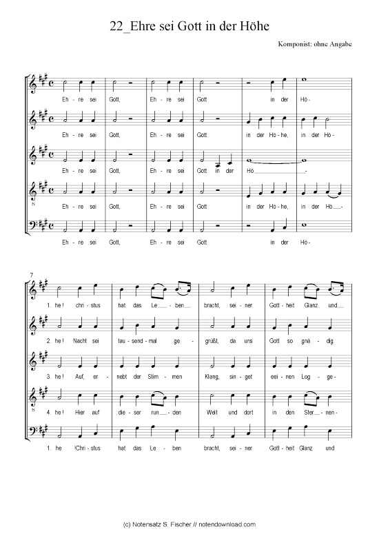 Ehre sei Gott in der H he (Gemischter Chor) (Gemischter Chor) von Weihnachtsmotette ber Lukas 2 14