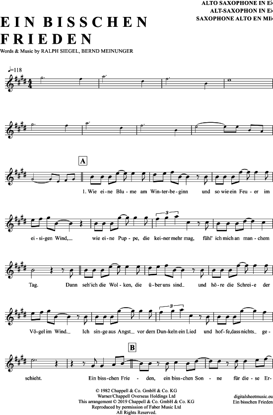 Ein Bisschen Frieden (Alt-Sax) (Alt Saxophon) von Nicole