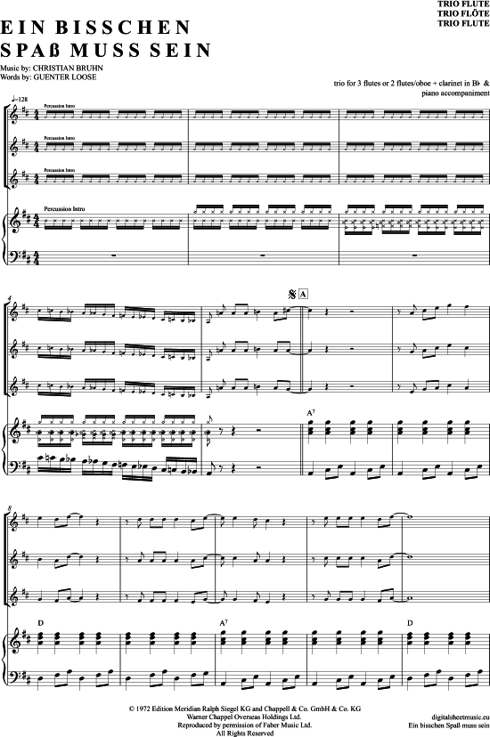 Ein Bisschen Spa Muss Sein (Fl ten Trio + Klavier) (Trio (Fl te)) von Roberto Blanco