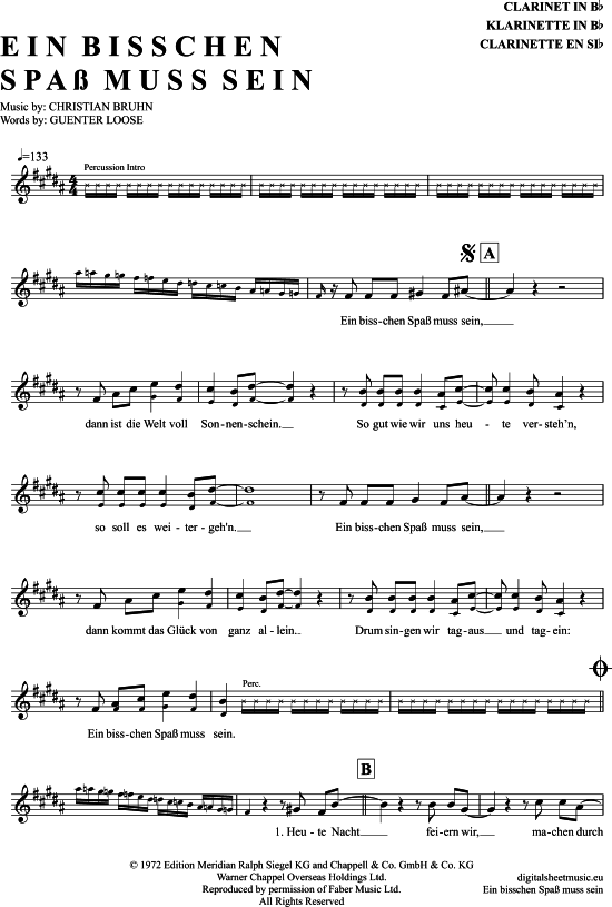Ein Bisschen Spa Muss Sein (Klarinette in B) (Klarinette) von Roberto Blanco