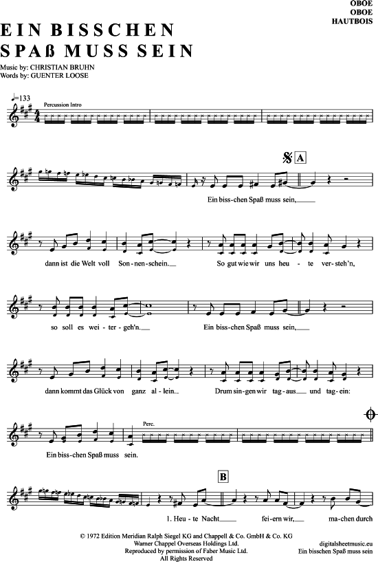 Ein Bisschen Spa Muss Sein (Oboe) (Oboe Fagott) von Roberto Blanco