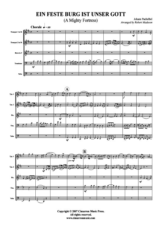 Ein feste Burg unser Gott (Blechbl auml serquintett) (Quintett (Blech Brass)) von Johann Pachelbel