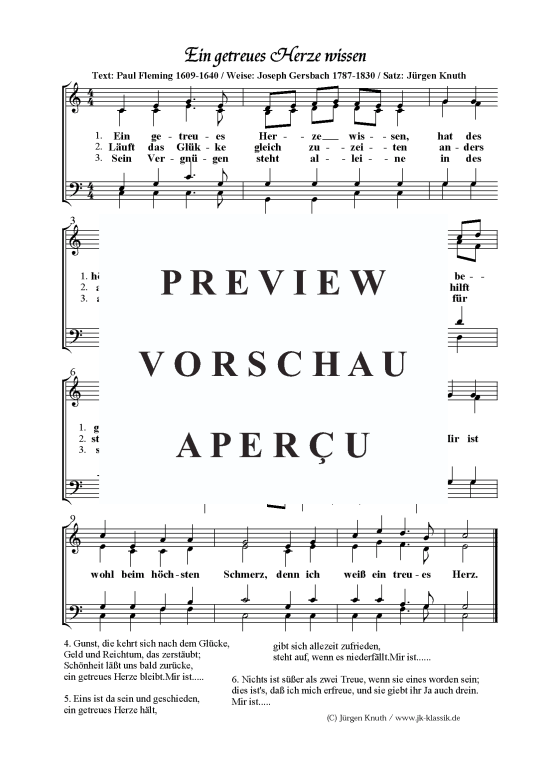 Ein getreues Herze wissen (Gemischter Chor) (Gemischter Chor) von Joseph Gersbach 1787-1830 Satz J rgen Knuth 
