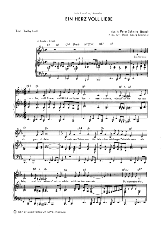 Ein Herz voll Liebe (Klavier + Gesang) (Klavier Gesang  Gitarre) von Anja Laval (1967)