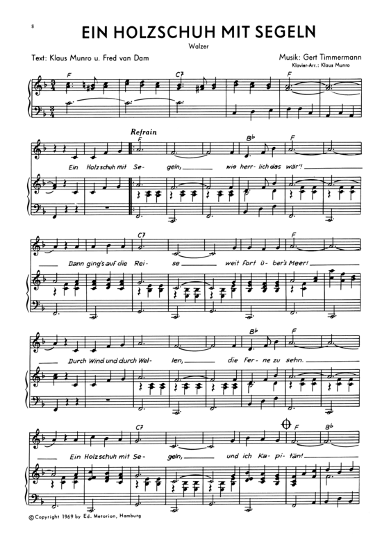Ein Holzschuh mit Segeln (Klavier + Gesang) (Klavier Gesang  Gitarre) von Walzer (1969)