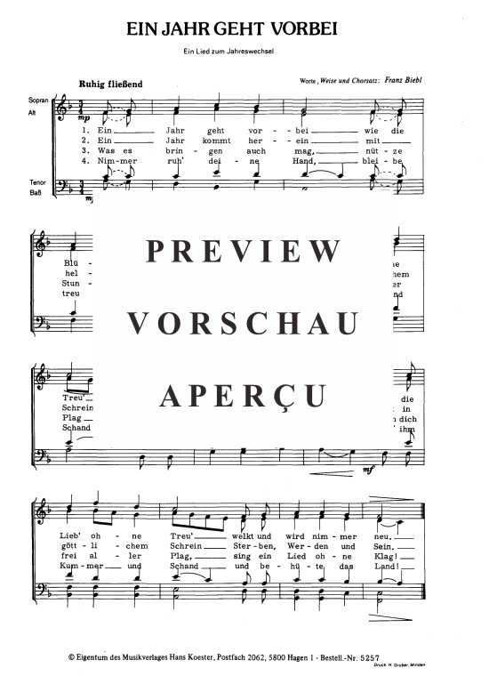 Ein Jahr geht vorbei (Gemischter Chor) (Gemischter Chor) von Franz Biebl (Lied zum Jahreswechsel)