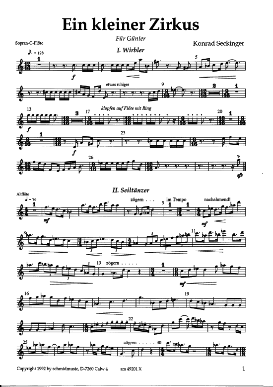 Ein kleiner Zirkus nur Fl ouml tenstimme (versch. Fl ouml ten + Klavier) (Klavier  Querfl te) von Konrad Seckinger