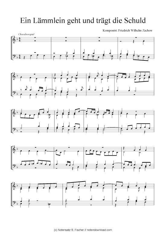 Ein L mmlein geht und tr gt die Schuld (Quartett in C) (Quartett (4 St.)) von Friedrich Wilhelm Zachow
