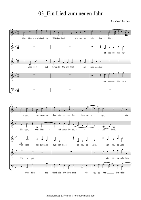 Ein Lied zum neuen Jahr (Gemischter Chor) (Gemischter Chor) von Leonhard Lechner (1553-1606)