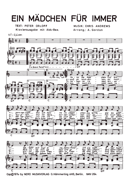 Ein M auml dchen f uuml r immer (Klavier + Gesang) (Klavier Gesang  Gitarre) von Peter Orloff