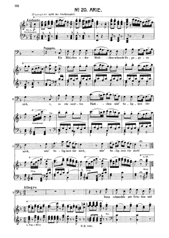 Ein M dchen oder Weibchen (Klavier + Bass Bariton Solo) (Klavier  Bass) von W. A. Mozart (K.620)