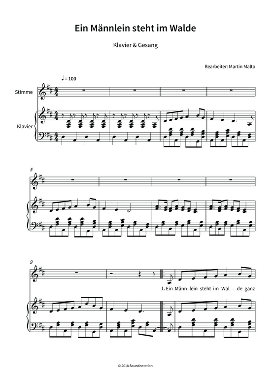 Ein M nnlein steht im Walde (Gesang + Klavier) (Klavier  Gesang) von Martin Malto