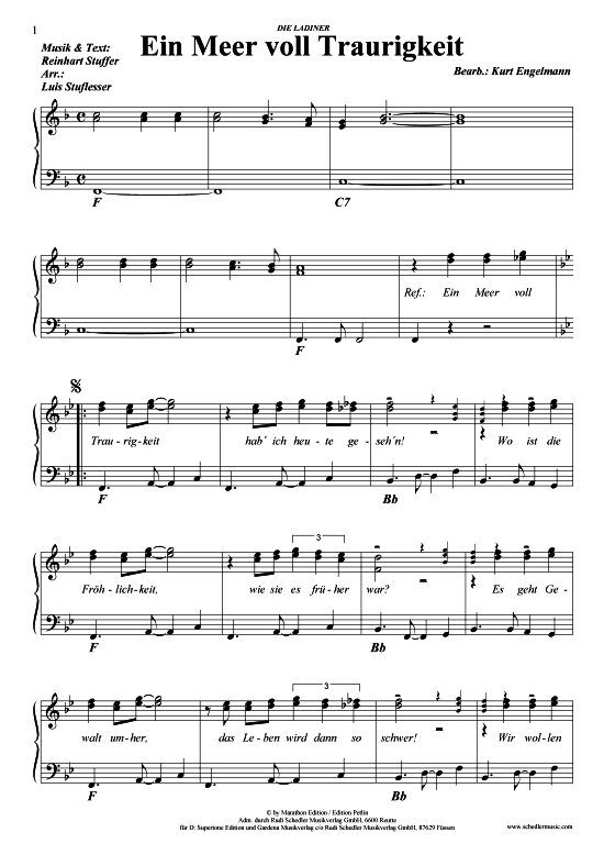 Ein Meer voll Traurigkeit (Klavier + Gesang) (Klavier Gesang  Gitarre) von Die Ladiner
