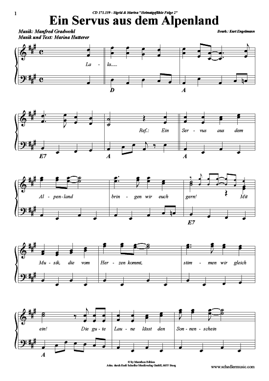 Ein Servus aus dem Alpenland (Klavier + Gesang) (Klavier Gesang  Gitarre) von Sigrid amp Marina