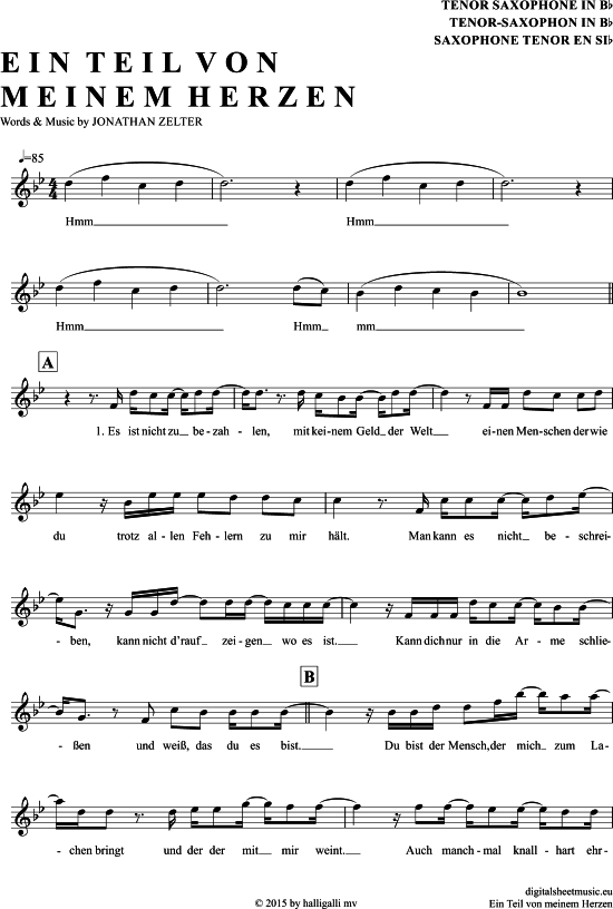 Ein Teil Von Meinem Herzen (Tenor-Sax) (Tenor Saxophon) von Jonathan Zelter